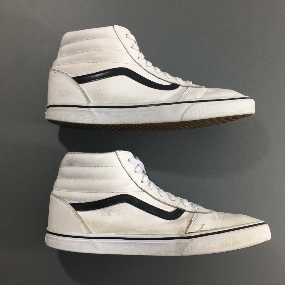 (SOLD) Vans Mens White Leather High Top SK8 Shoes - Picture 4 of 7